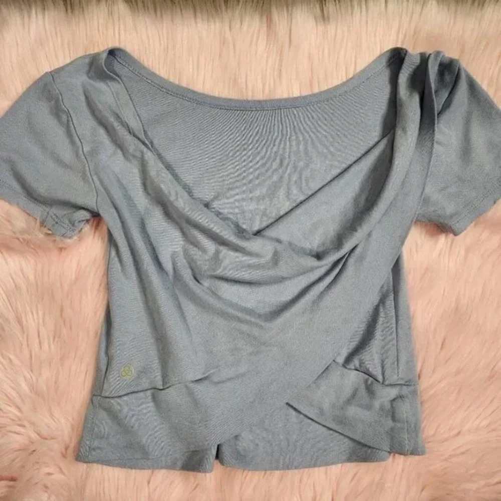 Draped Light Blue Short Sleeve Women's Top